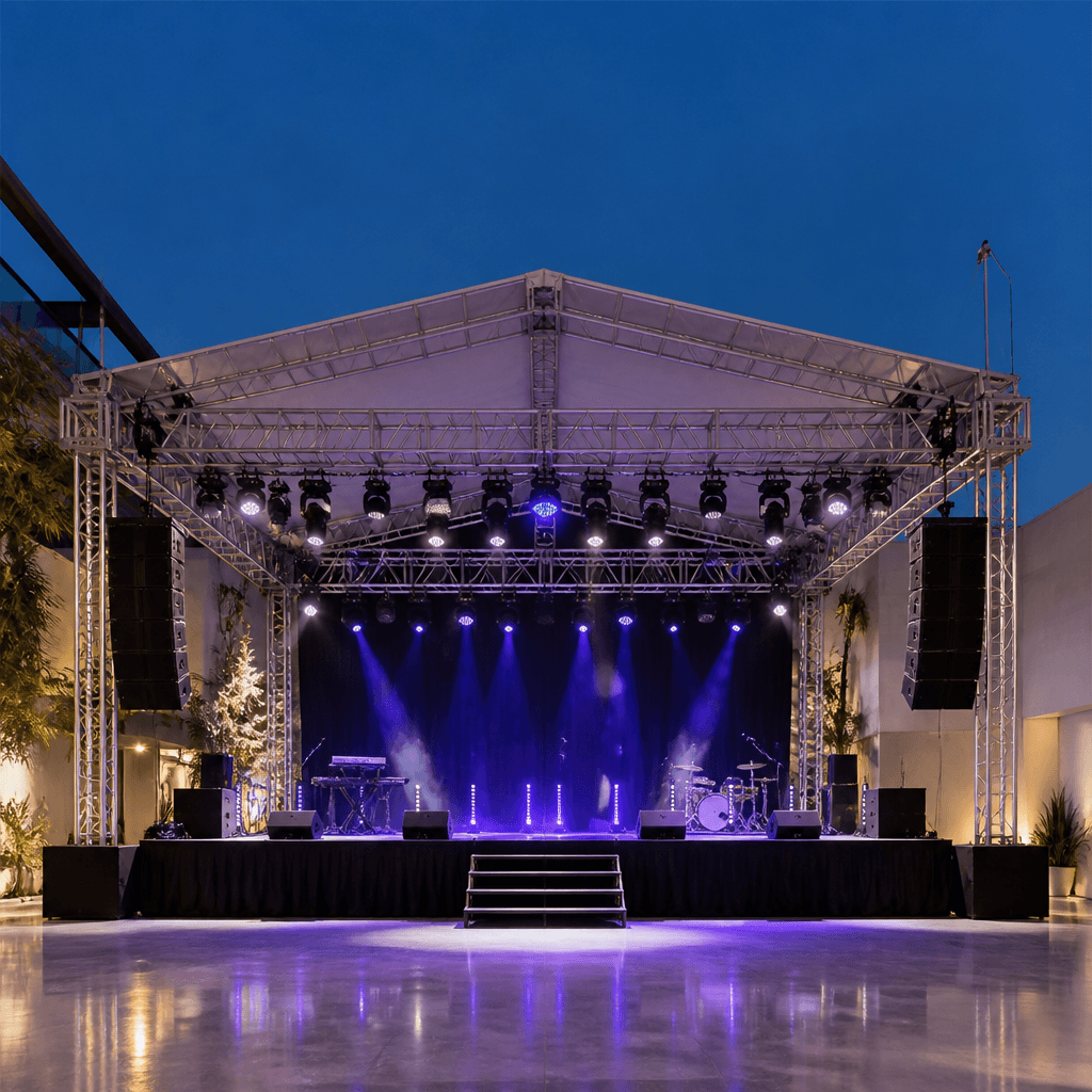 Monte um palco profissional, seguro e funcional para eventos corporativos e sociais. Uma estrutura impecável para valorizar cada apresentação.