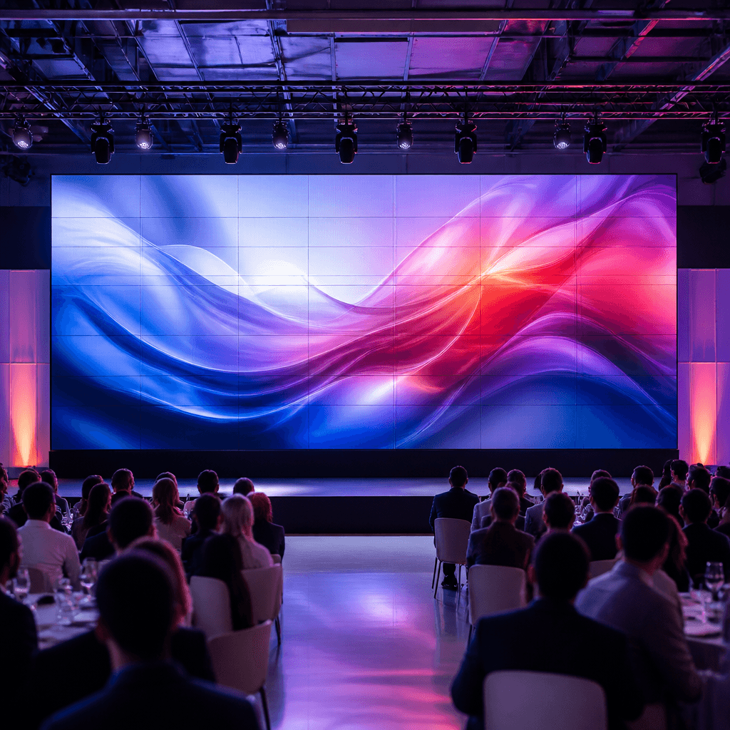 Painéis de LED P6 e P4, de última geração, com placas de 1m x 1m.